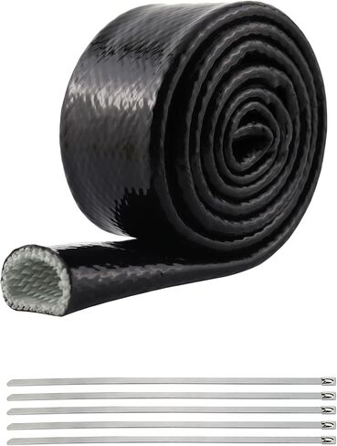 درع حراري للسيارات مصنوع من الألياف الزجاجية المطلية بالسيليكون كم درع حراري 1/2 بوصة IDx5FT لخطوط خرطوم السيارات والأسلاك الكهربائية مع 5 قطع 7.8 بوصة من الفولاذ المقاوم للصدأ وربطات معدنية بسحاب in Kuwait