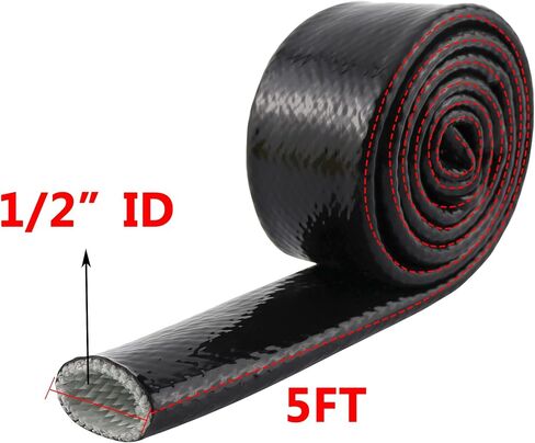 درع حراري للسيارات مصنوع من الألياف الزجاجية المطلية بالسيليكون كم درع حراري 1/2 بوصة IDx5FT لخطوط خرطوم السيارات والأسلاك الكهربائية مع 5 قطع 7.8 بوصة من الفولاذ المقاوم للصدأ وربطات معدنية بسحاب in Kuwait