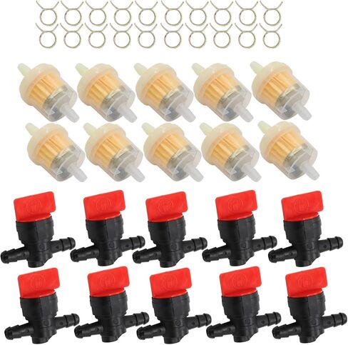 Yunnergo 10PCS 1/4" Straight InLine Gas Fuel Shut Off Valves with Fuel Filter Clamps 493960 494768 698183 Cut Off Valves Compatible with 5019H 5019K 24507 34212 AM36141 AM107340 54-3150 1-603770 in Saudi Arabia