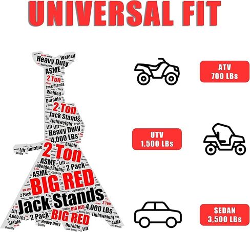 BIG RED AT42002R-1 Torin Steel Car Jack Stands: 2 Ton (4,000 lb.) Capacity, Red, 1 Pair in Saudi Arabia