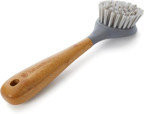 فرشاة ومكشطة أطباق من الخيزران متينة بدائرة كاملة - مجموعة أدوات تنظيف المطبخ لأواني الطبخ المصنوعة من الحديد الزهر والأطباق والأواني والمغاسل - شعيرات نايلون قوية وفرش تنظيف بمقبض in Kuwait