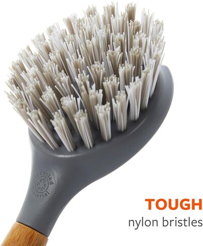 فرشاة ومكشطة أطباق من الخيزران متينة بدائرة كاملة - مجموعة أدوات تنظيف المطبخ لأواني الطبخ المصنوعة من الحديد الزهر والأطباق والأواني والمغاسل - شعيرات نايلون قوية وفرش تنظيف بمقبض in Kuwait