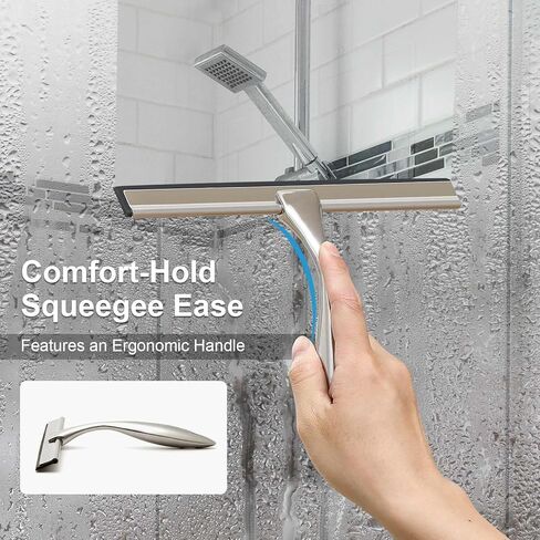 ممسحة دش متعددة الأغراض لأبواب الدش والحمام والنوافذ والزجاج والزجاج الأمامي للسيارة، تتضمن خطاف شفط وخطاف لاصق، 18/8 من الفولاذ المقاوم للصدأ، 10 بوصات، برونزية in Kuwait