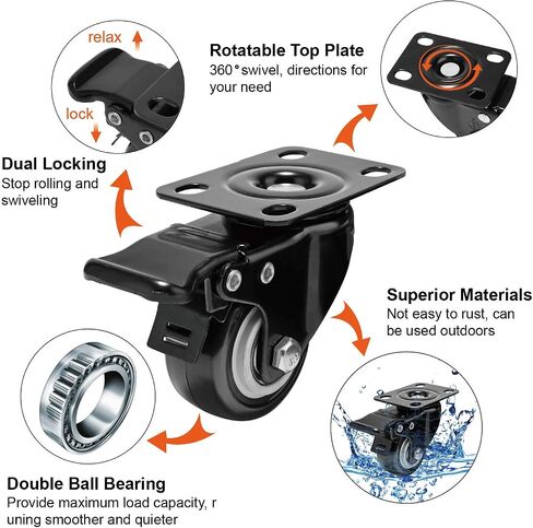 6" Caster Wheels Heavy Duty Casters 3000 lbs Polyurethane Swivel Casters Set of 4 No Noise Dual Locking Casters for Furniture and Workbench… in Kuwait