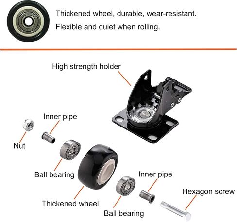 6" Caster Wheels Heavy Duty Casters 3000 lbs Polyurethane Swivel Casters Set of 4 No Noise Dual Locking Casters for Furniture and Workbench… in Kuwait