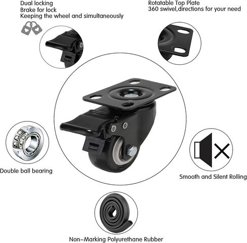 6" Caster Wheels Heavy Duty Casters 3000 lbs Polyurethane Swivel Casters Set of 4 No Noise Dual Locking Casters for Furniture and Workbench… in Kuwait