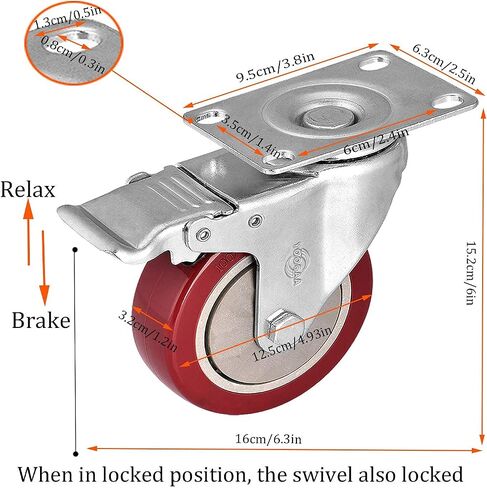 6" Caster Wheels Heavy Duty Casters 3000 lbs Polyurethane Swivel Casters Set of 4 No Noise Dual Locking Casters for Furniture and Workbench… in Kuwait
