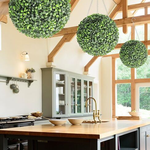 CABIHOME 2 Pcs 12" Artificial Plant Topiary Ball, Faux Boxwood Balls with Led, Topiary Balls Artificial Outdoor Set of 2 for Backyard, Balcony, Garden, Wedding, and Home DéCor in Saudi Arabia