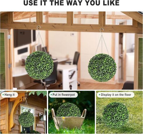 CABIHOME 2 Pcs 12" Artificial Plant Topiary Ball, Faux Boxwood Balls with Led, Topiary Balls Artificial Outdoor Set of 2 for Backyard, Balcony, Garden, Wedding, and Home DéCor in Saudi Arabia