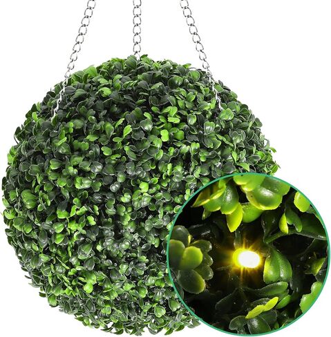 CABIHOME 2 Pcs 12" Artificial Plant Topiary Ball, Faux Boxwood Balls with Led, Topiary Balls Artificial Outdoor Set of 2 for Backyard, Balcony, Garden, Wedding, and Home DéCor in Saudi Arabia