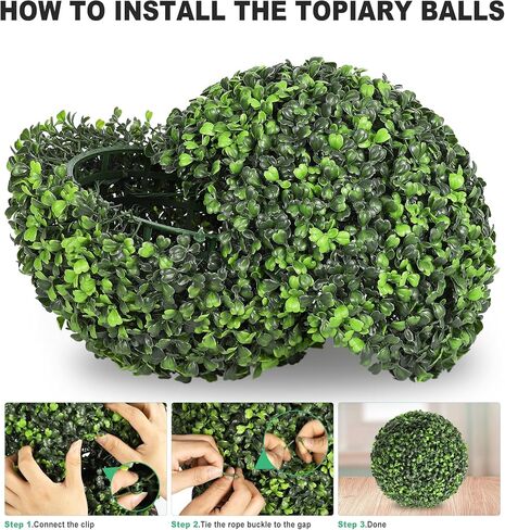 CABIHOME 2 Pcs 12" Artificial Plant Topiary Ball, Faux Boxwood Balls with Led, Topiary Balls Artificial Outdoor Set of 2 for Backyard, Balcony, Garden, Wedding, and Home DéCor in Saudi Arabia