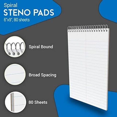 1InTheOffice Steno Pads Spiral 6x9, Steno Note Pads, Spiral Steno Pads, Gregg Ruled, 80 Sheets/Pack, White, 24 Pack in Saudi Arabia