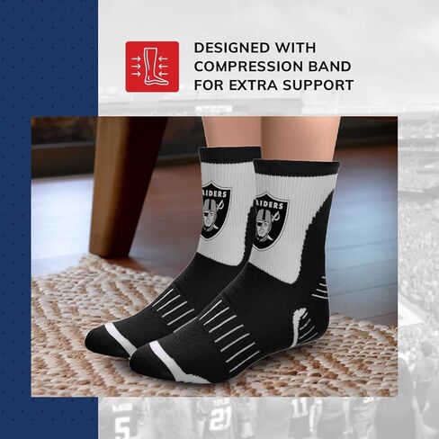 للأقدام العارية FBF NFL Performance جوارب ربع طول - مزيج البوليستر - للرجال والنساء - أربطة ضغط - جوارب عالية الأداء (Las Vegas Raiders - أسود، متوسط ​​للبالغين) in Kuwait