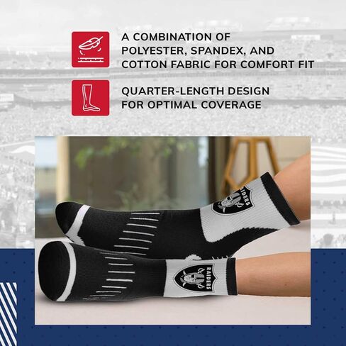 للأقدام العارية FBF NFL Performance جوارب ربع طول - مزيج البوليستر - للرجال والنساء - أربطة ضغط - جوارب عالية الأداء (Las Vegas Raiders - أسود، متوسط ​​للبالغين) in Kuwait