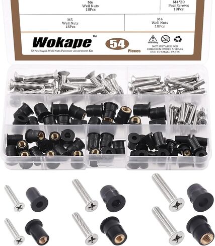 Wokape 108Pcs M4 M5 M6 Neoprene Well Nuts Kit with Stainless Steel Screws, Rubber Well Nuts Windscreen Fairing Bolt Kit for Motorcycle Kayak Boats in Saudi Arabia