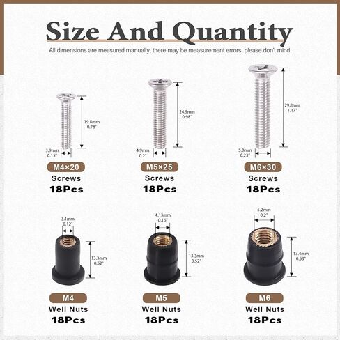 Wokape 108Pcs M4 M5 M6 Neoprene Well Nuts Kit with Stainless Steel Screws, Rubber Well Nuts Windscreen Fairing Bolt Kit for Motorcycle Kayak Boats in Saudi Arabia