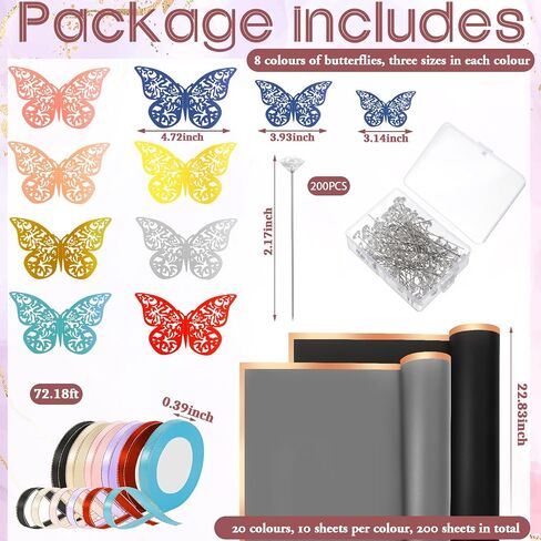 Glenmal 610 Pcs Flower Wrapping Bulk 200 Sheets of Flower Wrapping Paper 6 Rolls of Ribbon 192 Butterfly 200 Bouquet Pins 10 Crown 2 Sheets of Adhesive Dots Set for Birthday Wedding Party DIY Craft in Saudi Arabia
