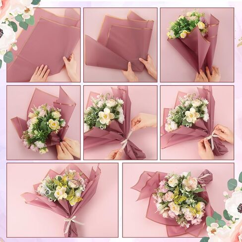 Glenmal 610 Pcs Flower Wrapping Bulk 200 Sheets of Flower Wrapping Paper 6 Rolls of Ribbon 192 Butterfly 200 Bouquet Pins 10 Crown 2 Sheets of Adhesive Dots Set for Birthday Wedding Party DIY Craft in Saudi Arabia