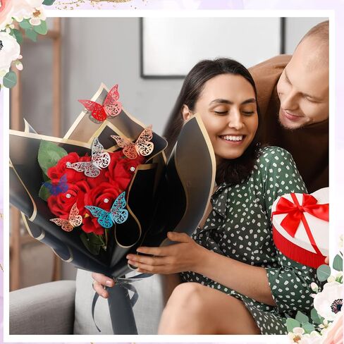 Glenmal 610 Pcs Flower Wrapping Bulk 200 Sheets of Flower Wrapping Paper 6 Rolls of Ribbon 192 Butterfly 200 Bouquet Pins 10 Crown 2 Sheets of Adhesive Dots Set for Birthday Wedding Party DIY Craft in Saudi Arabia