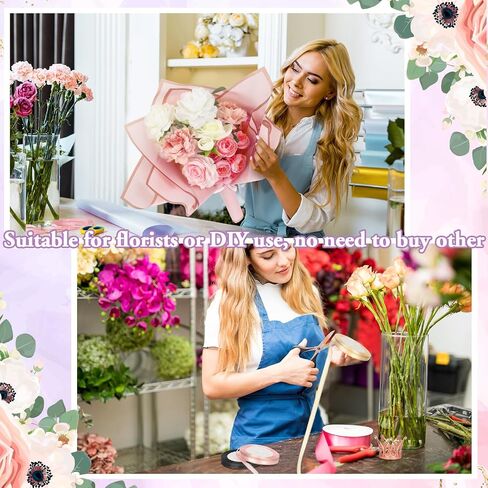 Glenmal 610 Pcs Flower Wrapping Bulk 200 Sheets of Flower Wrapping Paper 6 Rolls of Ribbon 192 Butterfly 200 Bouquet Pins 10 Crown 2 Sheets of Adhesive Dots Set for Birthday Wedding Party DIY Craft in Saudi Arabia