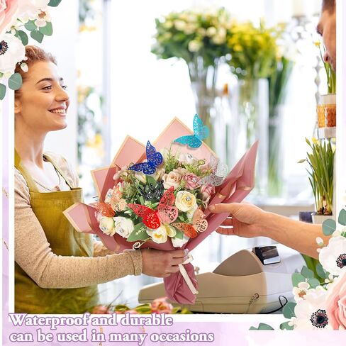 Glenmal 610 Pcs Flower Wrapping Bulk 200 Sheets of Flower Wrapping Paper 6 Rolls of Ribbon 192 Butterfly 200 Bouquet Pins 10 Crown 2 Sheets of Adhesive Dots Set for Birthday Wedding Party DIY Craft in Saudi Arabia