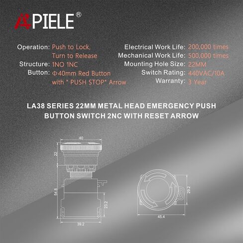 APIELE 22mm 1NO 1NC Red Metal Head Mushroom Emergency Stop Push Button Switch 600V 10 Amp (Type A) in Saudi Arabia