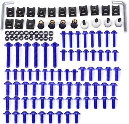 AnXin Motorcycle Fairing Bolt Kit 116pcs Motorcycle Bodywork Screws Windscreen Bolts Nuts Kit CNC Universal for R3 R7 R6 R1 GSXR 750 GSXR 600 Blue in Kuwait
