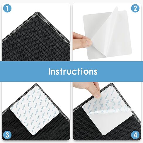 قابض سجاد للأرضيات الصلبة، 12 قطعة من مقابض زوايا السجاد، شريط سجاد قابل لإعادة الاستخدام وقابل للغسل لسجاد المنطقة، مقابض وسادات سجاد مزدوجة الجوانب غير قابلة للانزلاق تحافظ على الزوايا مسطحة (أبيض) in Kuwait