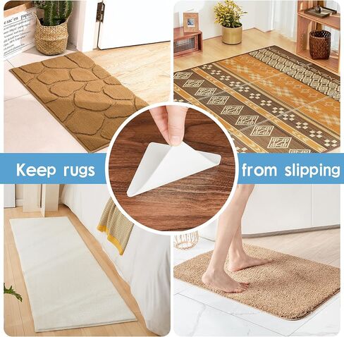 قابض سجاد للأرضيات الصلبة، 12 قطعة من مقابض زوايا السجاد، شريط سجاد قابل لإعادة الاستخدام وقابل للغسل لسجاد المنطقة، مقابض وسادات سجاد مزدوجة الجوانب غير قابلة للانزلاق تحافظ على الزوايا مسطحة (أبيض) in Kuwait