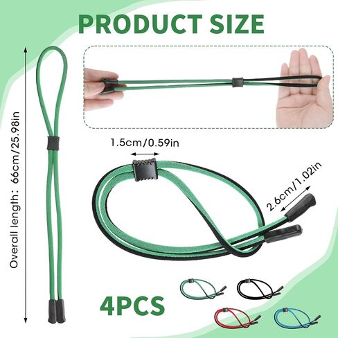 Oreutkd Eye Glasses String Holder Straps, Thick Sports Eyeglasses Holders Around Neck Strap with Adjustable Elastic Head, Safety Sunglass Holder Retainer Cord for Men Women (Pack of 4) in Saudi Arabia