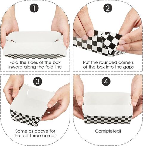 100 Packs Black and White Checkered Paper Food Trays Race Car Birthday Party Supplies Racing Car Party Supplies Checker Nacho Trays Paperboard Tray Racing Flag Hot Dog Food Trays in Saudi Arabia