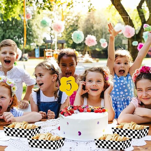 100 Packs Black and White Checkered Paper Food Trays Race Car Birthday Party Supplies Racing Car Party Supplies Checker Nacho Trays Paperboard Tray Racing Flag Hot Dog Food Trays in Saudi Arabia