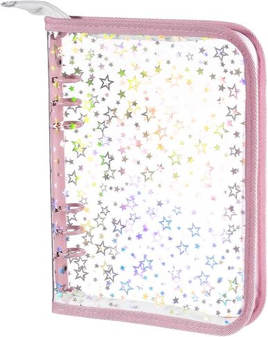 NEWEST A5 Budget Binder Cover with Zipper for Cash Budget System, Glitter Stars A5 6 Ring Binder Planner, Clear PVC Refillable Notebook Shell for Journal Albums Diary School Office Supplies, Purple in Saudi Arabia