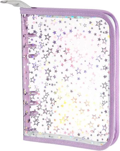 NEWEST A5 Budget Binder Cover with Zipper for Cash Budget System, Glitter Stars A5 6 Ring Binder Planner, Clear PVC Refillable Notebook Shell for Journal Albums Diary School Office Supplies, Purple in Saudi Arabia