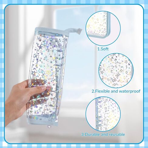 NEWEST A5 Budget Binder Cover with Zipper for Cash Budget System, Glitter Stars A5 6 Ring Binder Planner, Clear PVC Refillable Notebook Shell for Journal Albums Diary School Office Supplies, Purple in Saudi Arabia