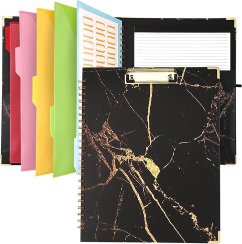 DHQH Clipboards with Storage Clipboards Folio with 10 Pockets and Refillable Lined Notepad for Paper Size 8.5" x 11",Spiral Clipboard Folder Labels with Pen File Folder Labels Loop for School Office in Saudi Arabia