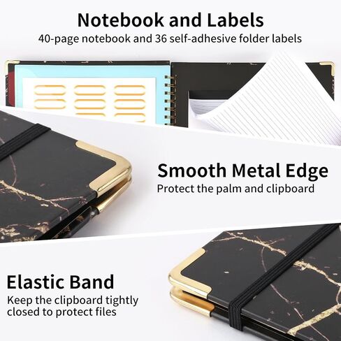 DHQH Clipboards with Storage Clipboards Folio with 10 Pockets and Refillable Lined Notepad for Paper Size 8.5" x 11",Spiral Clipboard Folder Labels with Pen File Folder Labels Loop for School Office in Saudi Arabia