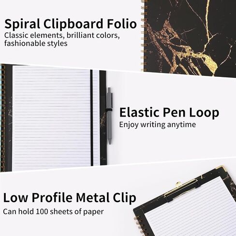 DHQH Clipboards with Storage Clipboards Folio with 10 Pockets and Refillable Lined Notepad for Paper Size 8.5" x 11",Spiral Clipboard Folder Labels with Pen File Folder Labels Loop for School Office in Saudi Arabia