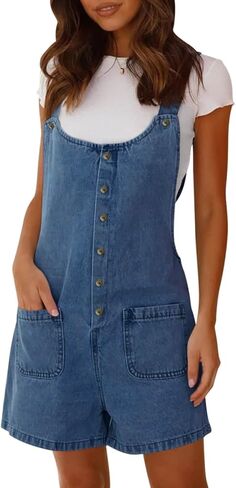 PLNOTME Women's Summer Denim Overall Shorts Button Up Front Sleeveless Jean Overalls Romper with Pockets in Saudi Arabia