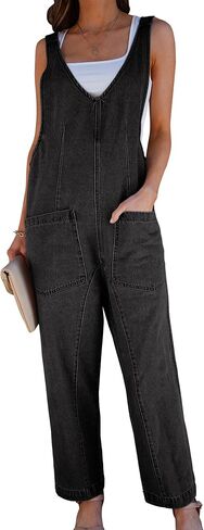 luvamia Jean Overalls for Women Sleeveless Denim Jumpsuit Casual Baggy Overall Jumpsuits Loose Fit Jumpers with Pockets in Saudi Arabia