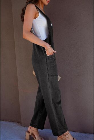 luvamia Jean Overalls for Women Sleeveless Denim Jumpsuit Casual Baggy Overall Jumpsuits Loose Fit Jumpers with Pockets in Saudi Arabia