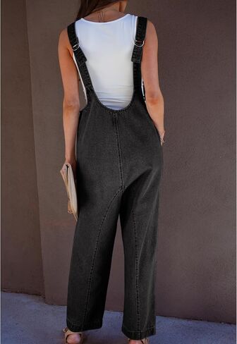 luvamia Jean Overalls for Women Sleeveless Denim Jumpsuit Casual Baggy Overall Jumpsuits Loose Fit Jumpers with Pockets in Saudi Arabia