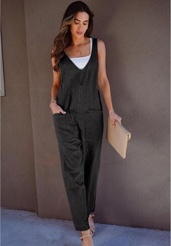 luvamia Jean Overalls for Women Sleeveless Denim Jumpsuit Casual Baggy Overall Jumpsuits Loose Fit Jumpers with Pockets in Saudi Arabia