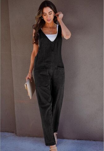 luvamia Jean Overalls for Women Sleeveless Denim Jumpsuit Casual Baggy Overall Jumpsuits Loose Fit Jumpers with Pockets in Saudi Arabia