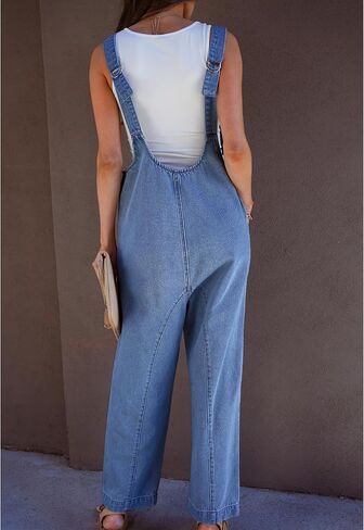luvamia Jean Overalls for Women Sleeveless Denim Jumpsuit Casual Baggy Overall Jumpsuits Loose Fit Jumpers with Pockets in Saudi Arabia