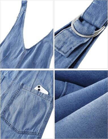 luvamia Jean Overalls for Women Sleeveless Denim Jumpsuit Casual Baggy Overall Jumpsuits Loose Fit Jumpers with Pockets in Saudi Arabia