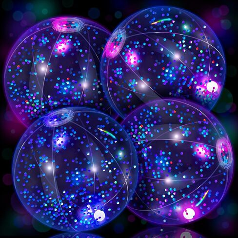 4 Pack LED Beach Ball Jumbo Pool Toys Balls Glow in the Dark Giant Inflatable Ball Confetti Glitters Inflatable Clear Beach Ball Swimming Pool Beach Sand Balls for Summer Beach Pool Party (Lake Blue) in Saudi Arabia