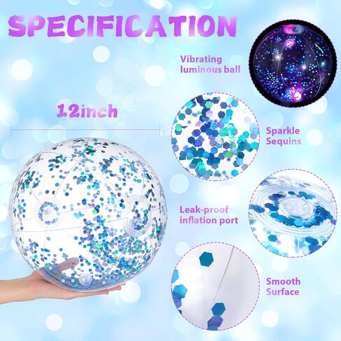 4 Pack LED Beach Ball Jumbo Pool Toys Balls Glow in the Dark Giant Inflatable Ball Confetti Glitters Inflatable Clear Beach Ball Swimming Pool Beach Sand Balls for Summer Beach Pool Party (Lake Blue) in Saudi Arabia
