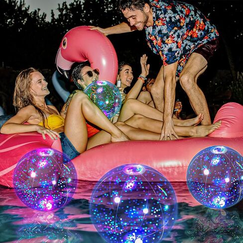 4 Pack LED Beach Ball Jumbo Pool Toys Balls Glow in the Dark Giant Inflatable Ball Confetti Glitters Inflatable Clear Beach Ball Swimming Pool Beach Sand Balls for Summer Beach Pool Party (Lake Blue) in Saudi Arabia