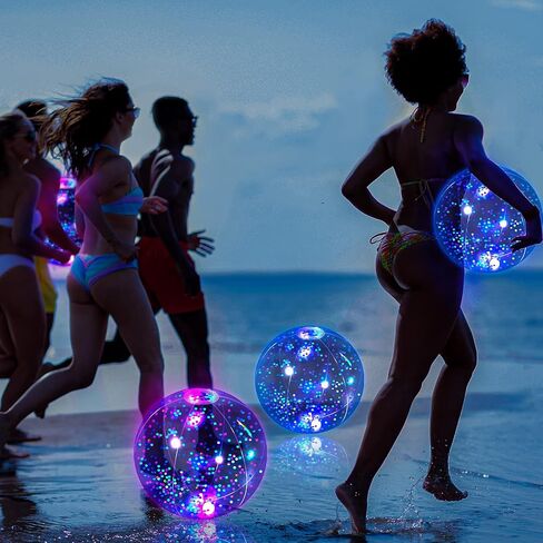 4 Pack LED Beach Ball Jumbo Pool Toys Balls Glow in the Dark Giant Inflatable Ball Confetti Glitters Inflatable Clear Beach Ball Swimming Pool Beach Sand Balls for Summer Beach Pool Party (Lake Blue) in Saudi Arabia